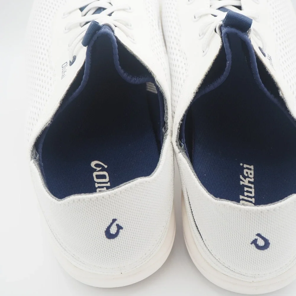 OluKai Moku Pae Bright White/Pacifica Breathable Boat Shoes Men's 11 Slip On